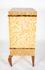 R & Y Augousti Style Lacquered Bamboo, Pen Shell and Egg Shell Cabinet
