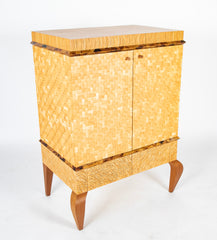 R & Y Augousti Style Lacquered Bamboo, Pen Shell and Egg Shell Cabinet