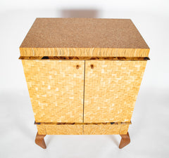 R & Y Augousti Style Lacquered Bamboo, Pen Shell and Egg Shell Cabinet