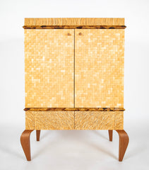 R & Y Augousti Style Lacquered Bamboo, Pen Shell and Egg Shell Cabinet