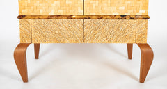 R & Y Augousti Style Lacquered Bamboo, Pen Shell and Egg Shell Cabinet