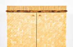 R & Y Augousti Style Lacquered Bamboo, Pen Shell and Egg Shell Cabinet