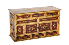 Spanish Colonial Gilt Wood Vargueno With Red and Black Paint