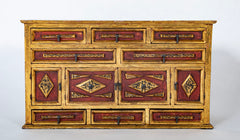 Spanish Colonial Gilt Wood Vargueno With Red and Black Paint