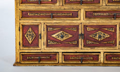 Spanish Colonial Gilt Wood Vargueno With Red and Black Paint