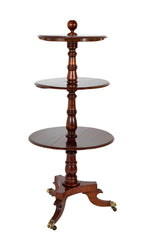 William IV Mahogany DumbwRegency Mahogany Circular Three Tier Folding Dumbwaiter Etagere Brass Castors