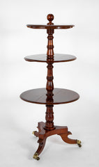 William IV Mahogany DumbwRegency Mahogany Circular Three Tier Folding Dumbwaiter Etagere Brass Castors