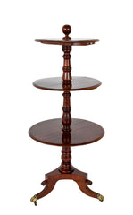 William IV Mahogany DumbwRegency Mahogany Circular Three Tier Folding Dumbwaiter Etagere Brass Castors