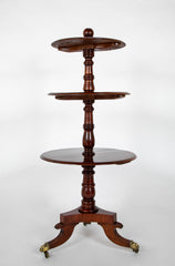 William IV Mahogany DumbwRegency Mahogany Circular Three Tier Folding Dumbwaiter Etagere Brass Castors