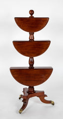 William IV Mahogany DumbwRegency Mahogany Circular Three Tier Folding Dumbwaiter Etagere Brass Castors