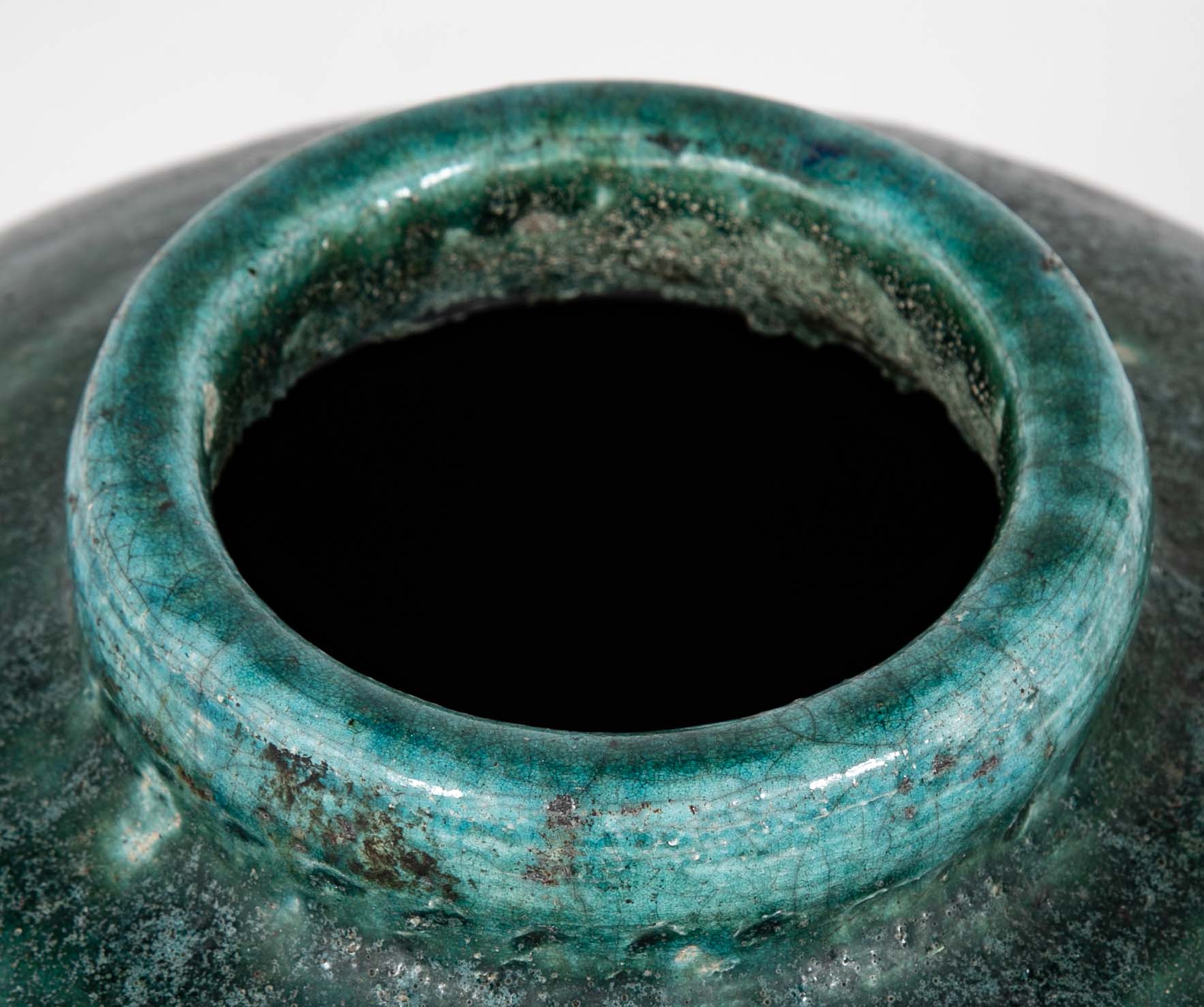 18th Century Ottoman Ceramic Jar With Blue Green Glaze