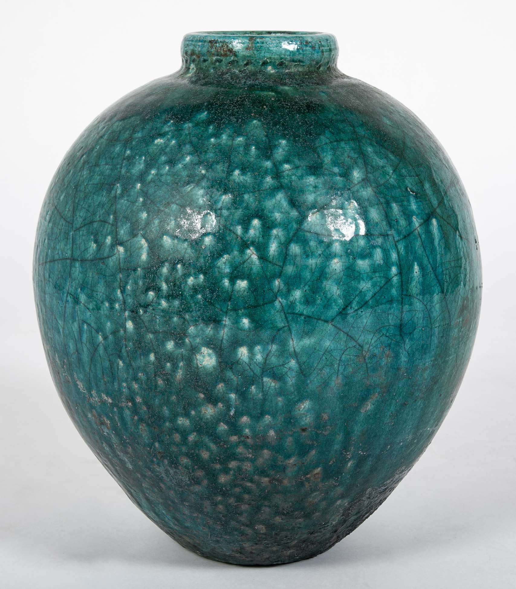 18th Century Ottoman Ceramic Jar With Blue Green Glaze
