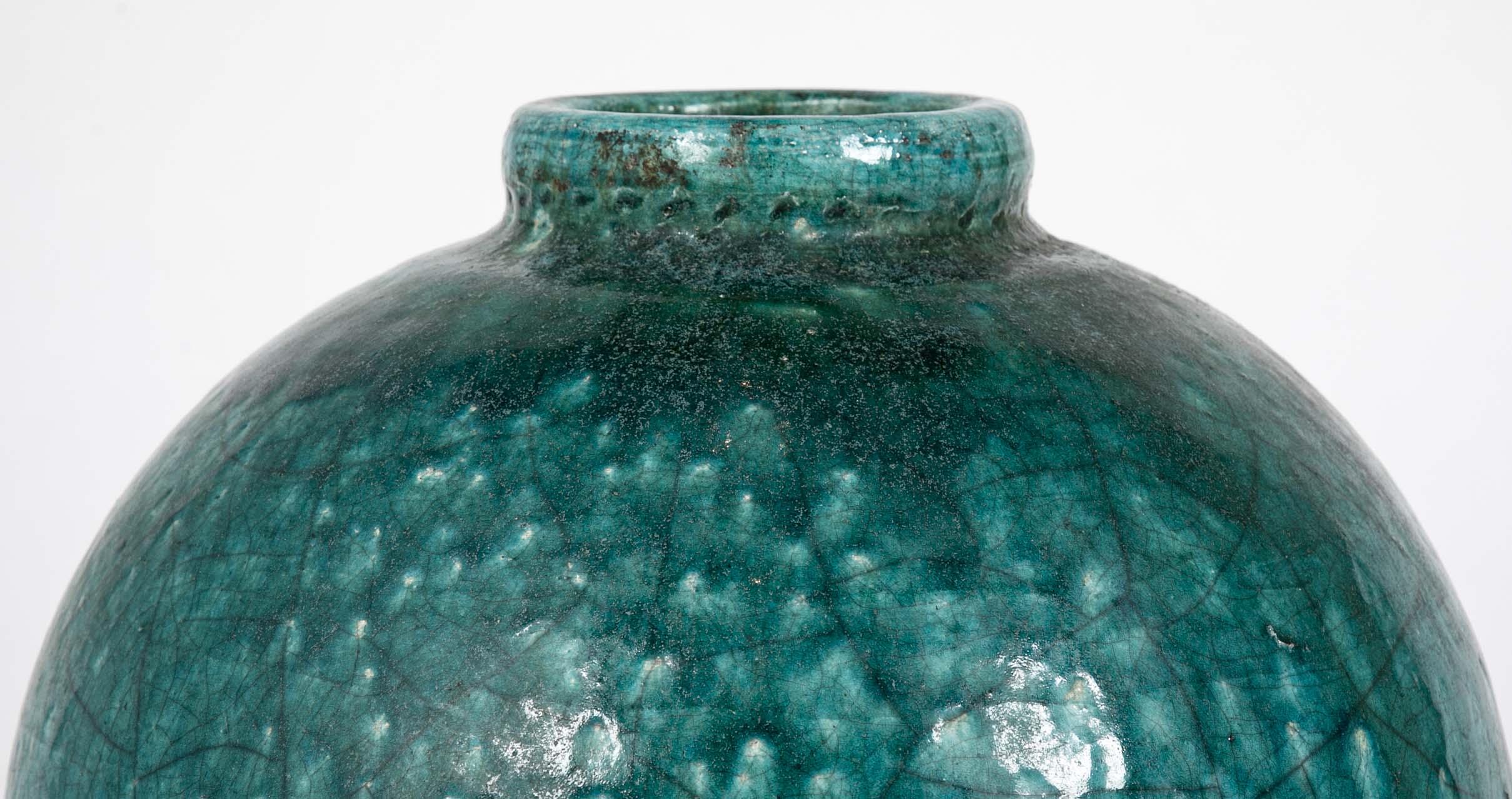 18th Century Ottoman Ceramic Jar With Blue Green Glaze