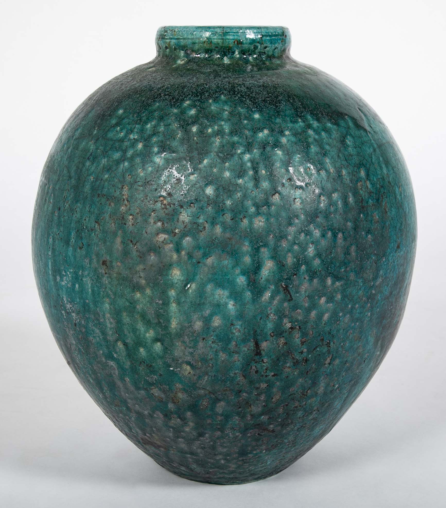18th Century Ottoman Ceramic Jar With Blue Green Glaze