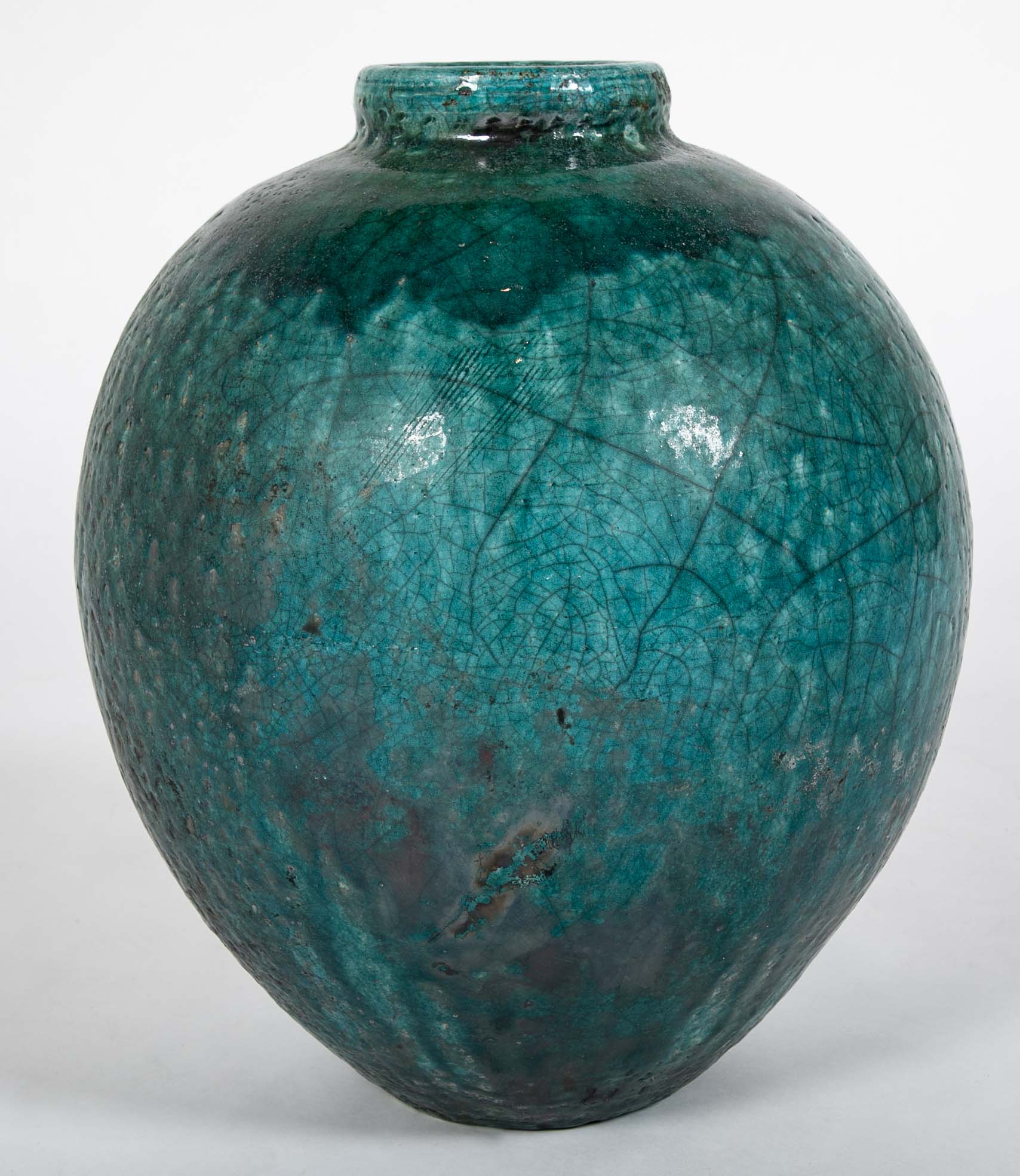 18th Century Ottoman Ceramic Jar With Blue Green Glaze