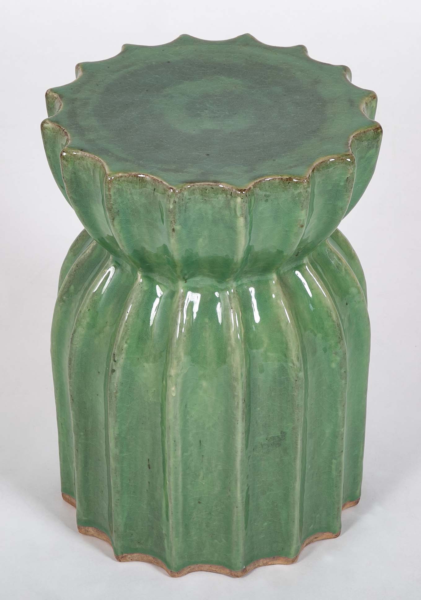 Japanese Green Glazed Ceramic Lotus Form Garden Seat