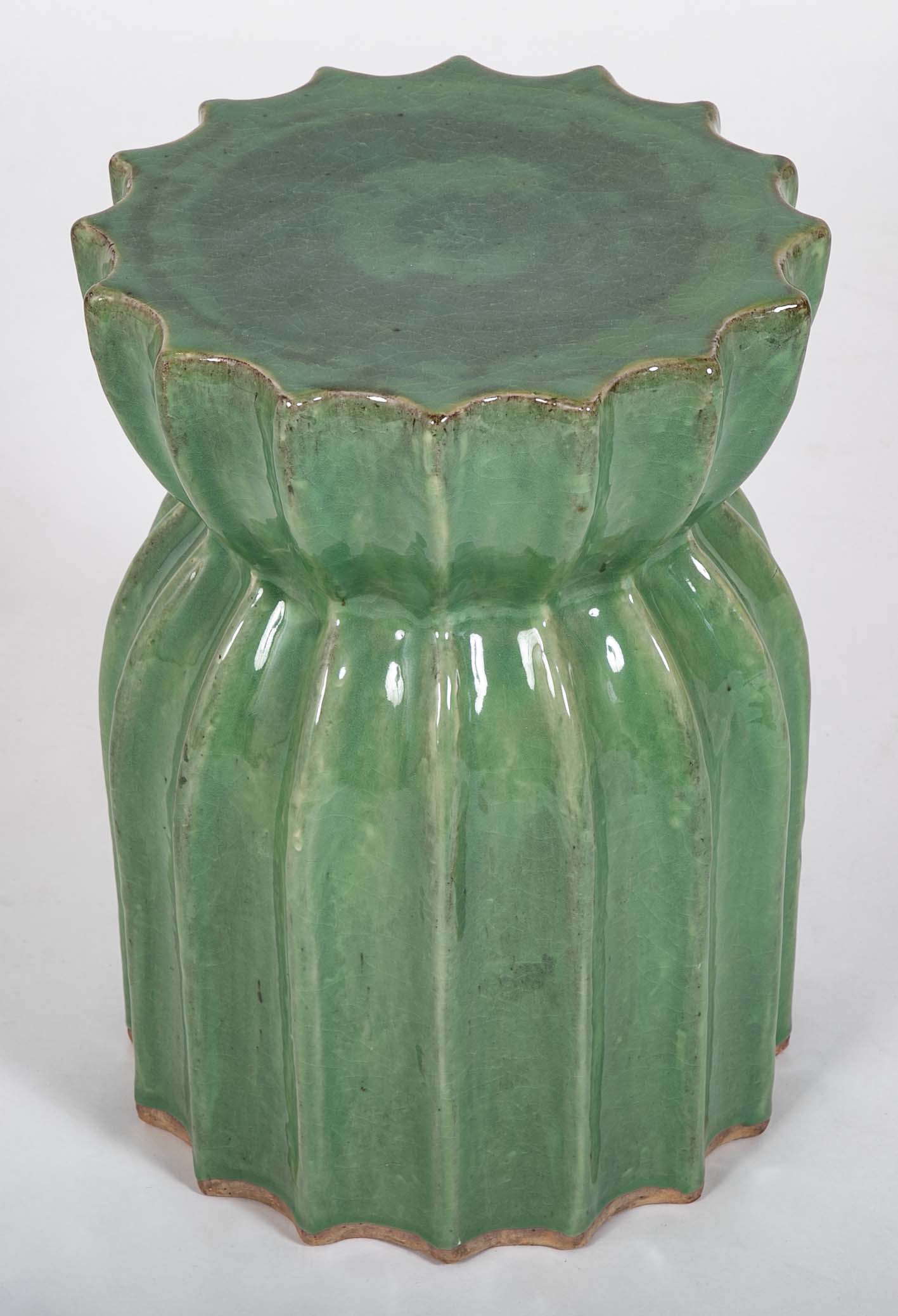 Japanese Green Glazed Ceramic Lotus Form Garden Seat