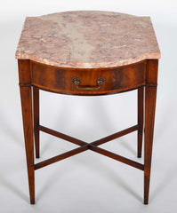 Pair Marble Topped Side Tables With Mahogany Veneer Satinwood Inlay, Weiman USA