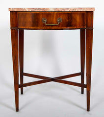 Pair Marble Topped Side Tables With Mahogany Veneer Satinwood Inlay, Weiman USA