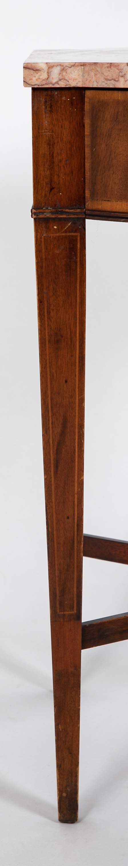 Pair Marble Topped Side Tables With Mahogany Veneer Satinwood Inlay, Weiman USA