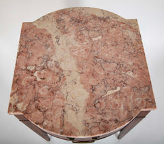 Pair Marble Topped Side Tables With Mahogany Veneer Satinwood Inlay, Weiman USA