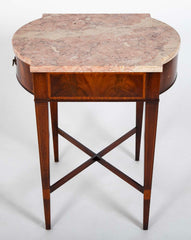 Pair Marble Topped Side Tables With Mahogany Veneer Satinwood Inlay, Weiman USA