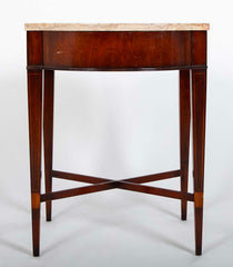 Pair Marble Topped Side Tables With Mahogany Veneer Satinwood Inlay, Weiman USA