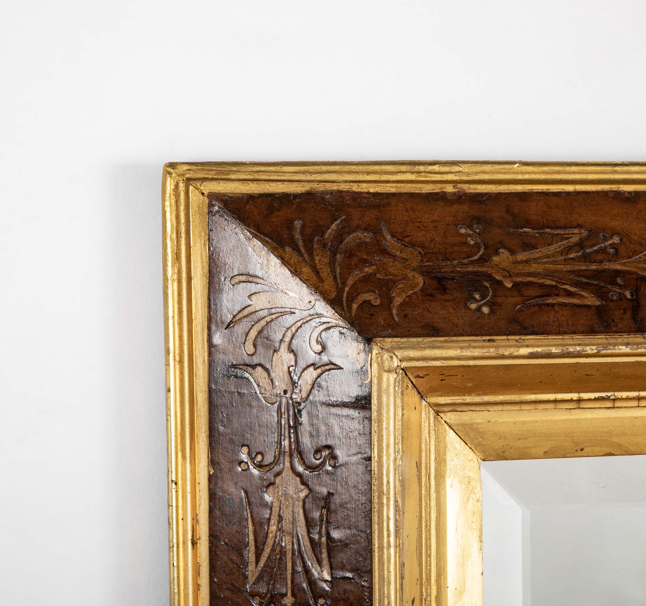 Italian Burlwood Frame with Incised Gilt Decoration and Molding