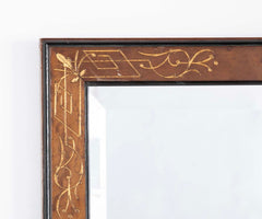 Pair of Burlwood Framed Mirror with Ebonized Borders and Incised Gilt Decorations