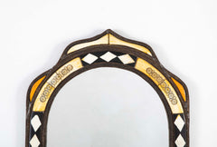 Early 20th Century Moorish Style Moroccan Incised Bone Mirror with Brass Border
