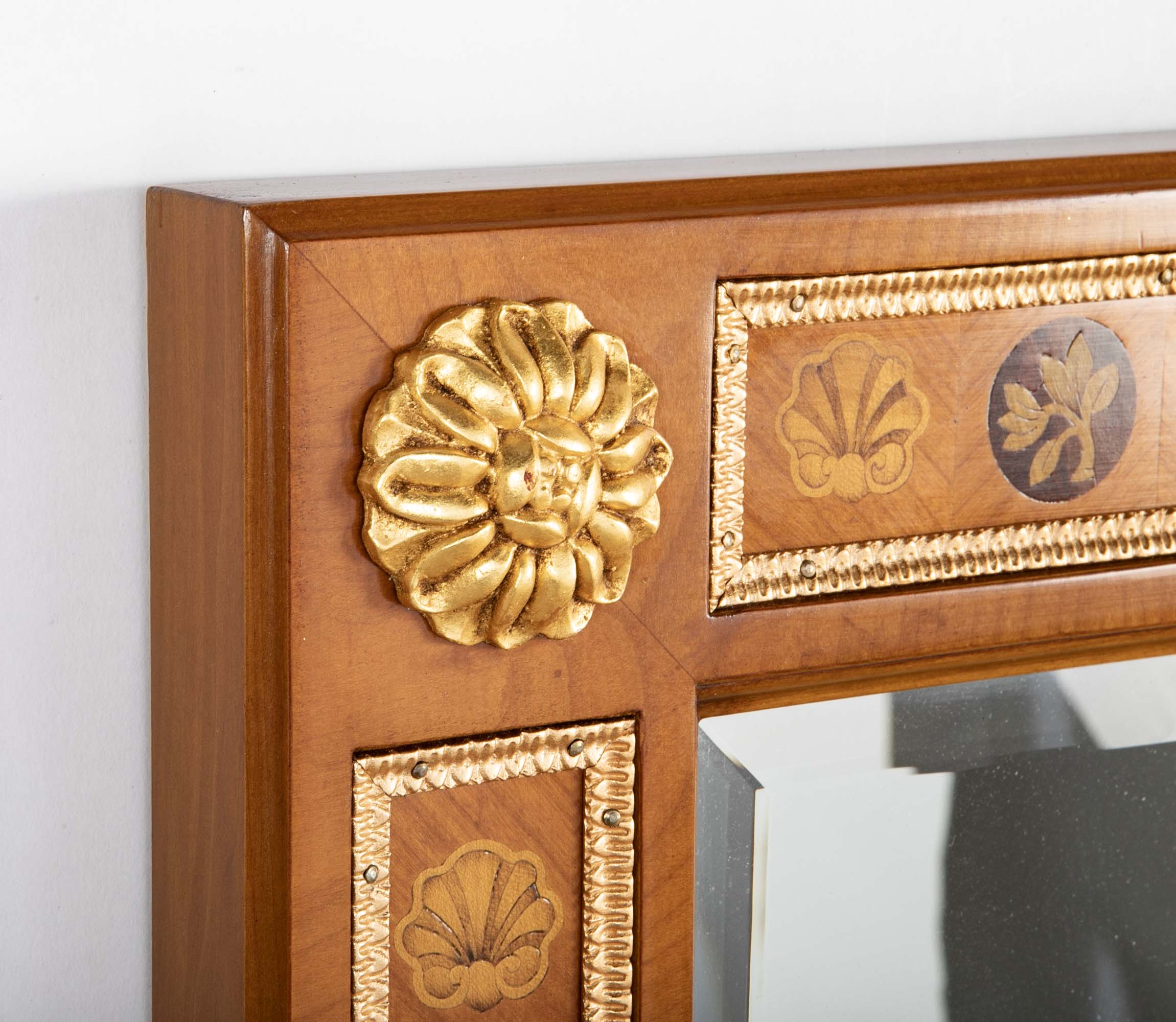 Italian Inlaid Mirror with Gilt Wood and Gilt Bronze.