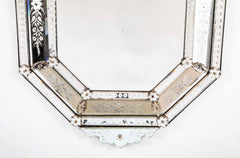 19th Century Venetian Octagonal Cut and Etched Glass Mirror