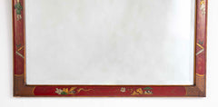 Queen Anne Style Chinoiserie Red Lacquer and Gilt Mirror with Beveled Glass