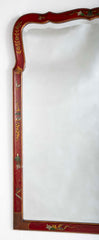 Queen Anne Style Chinoiserie Red Lacquer and Gilt Mirror with Beveled Glass