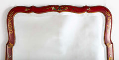 Queen Anne Style Chinoiserie Red Lacquer and Gilt Mirror with Beveled Glass
