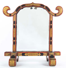 19th Century Japanese Red & Black Lacquer Table Mirror with Gilt Brass Mounts