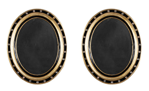 A Pair of 19th Century Irish Jeweled, Gilt and Ebonized Mirrors