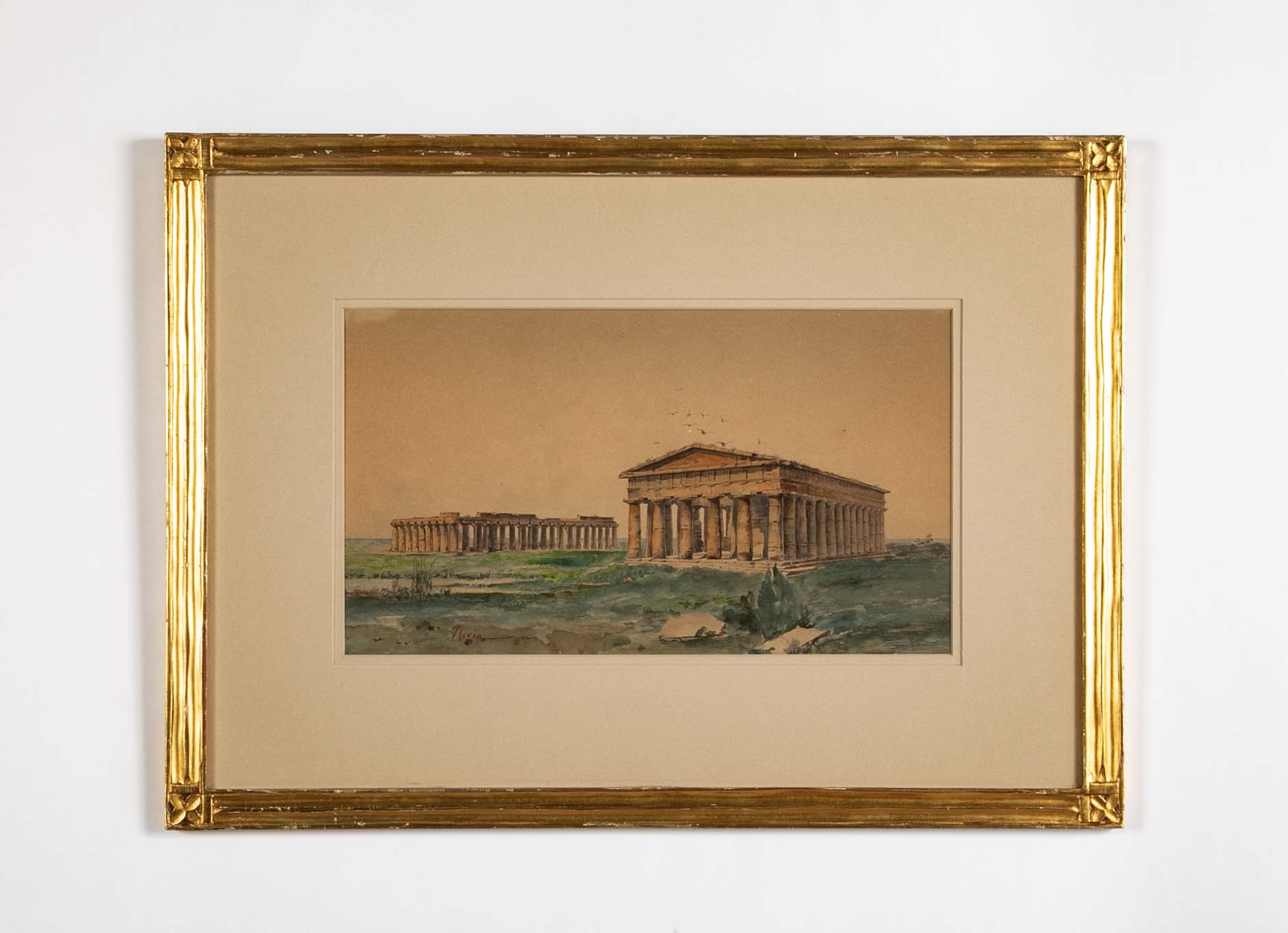 Water Color Of The Greek Ruins At Paestum, Italy By Vincenzo Loria