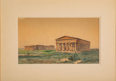 Water Color Of The Greek Ruins At Paestum, Italy By Vincenzo Loria