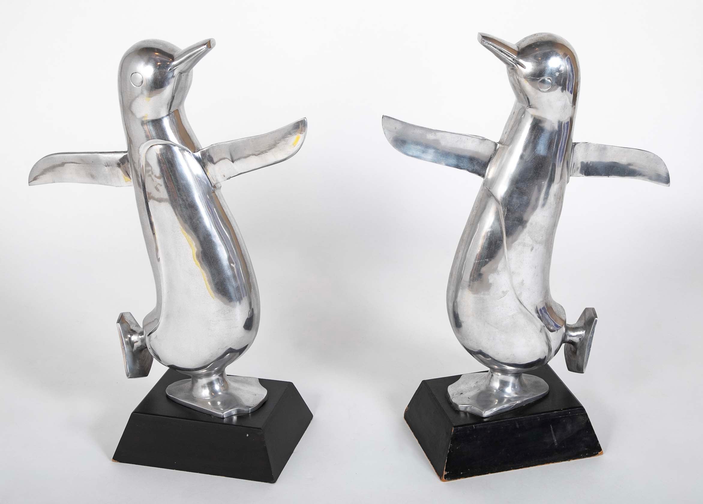 Pair Large Scale Aluminum Dancing Penguins