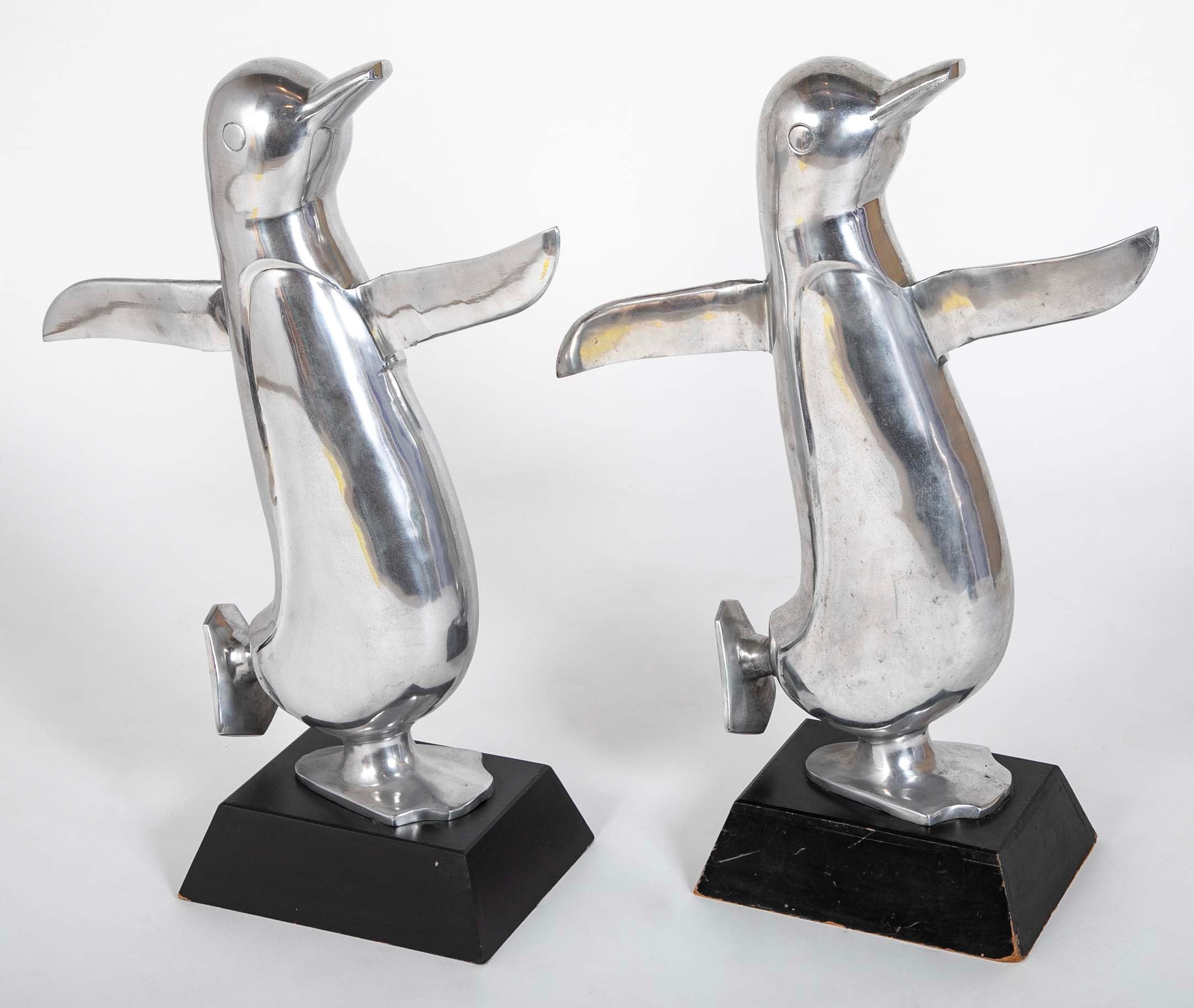 Pair Large Scale Aluminum Dancing Penguins