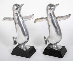 Pair Large Scale Aluminum Dancing Penguins