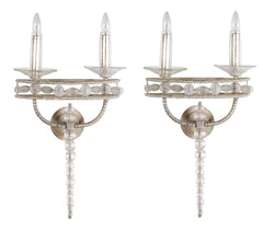 Pair Murano Style Silvered Metal and Glass Two Light Wall Sconces