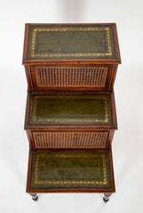 English Regency Mahogany Bed Stairs with Leather Steps & Original Caning