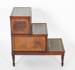 English Regency Mahogany Bed Stairs with Leather Steps & Original Caning