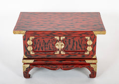 Pair Japanese Red and Black Lacquer Side Tables With Etched Brass Mounts