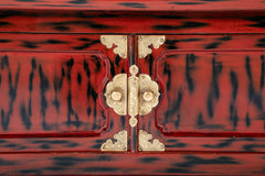 Pair Japanese Red and Black Lacquer Side Tables With Etched Brass Mounts