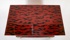 Pair Japanese Red and Black Lacquer Side Tables With Etched Brass Mounts