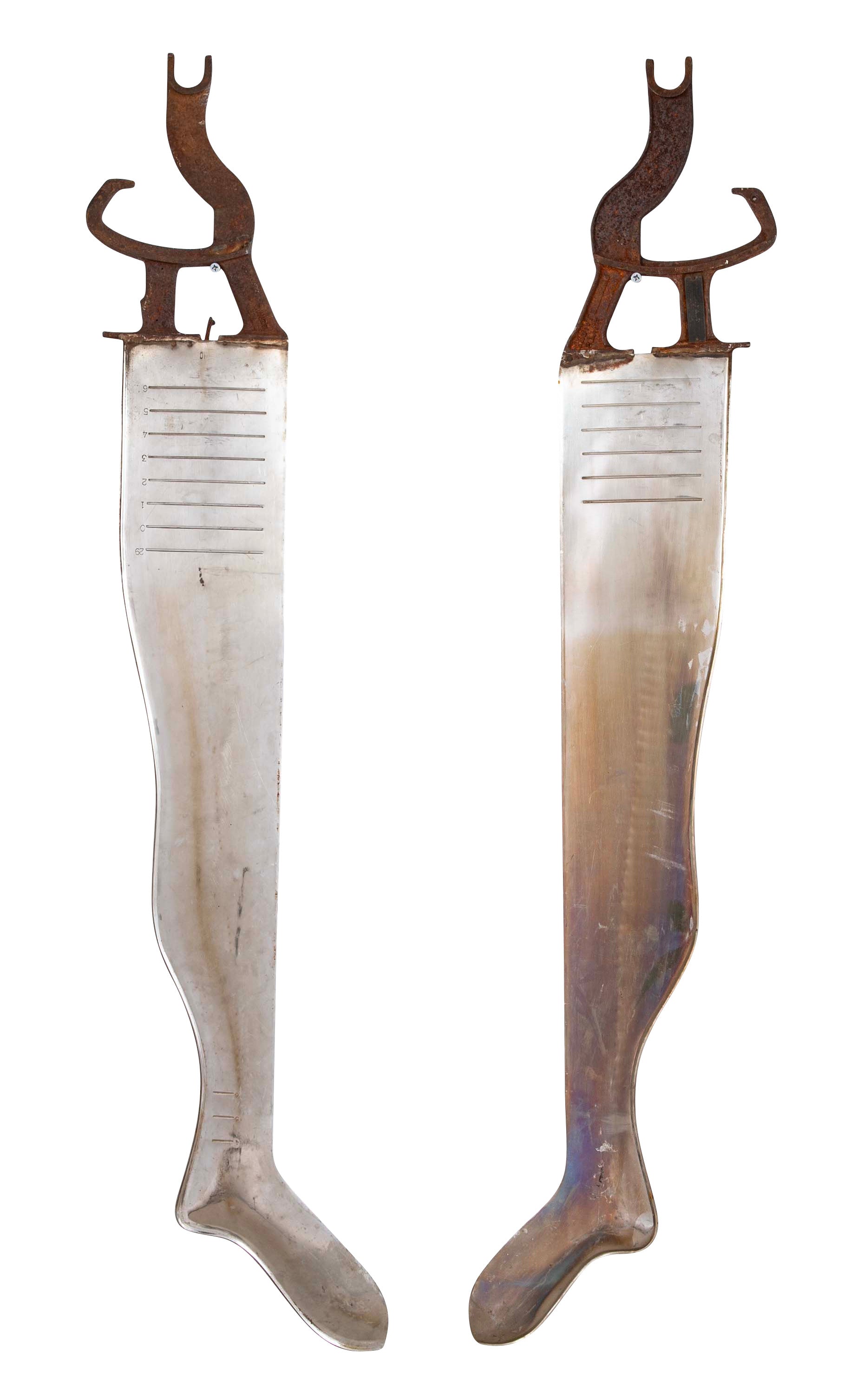 Pair of 1920's American Steel & Iron Stocking Stretchers, Industrial Folk Art