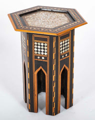 Moroccan Hexagonal Table with Mother-of-Pearl, Ebony and Fruitwood Inlay